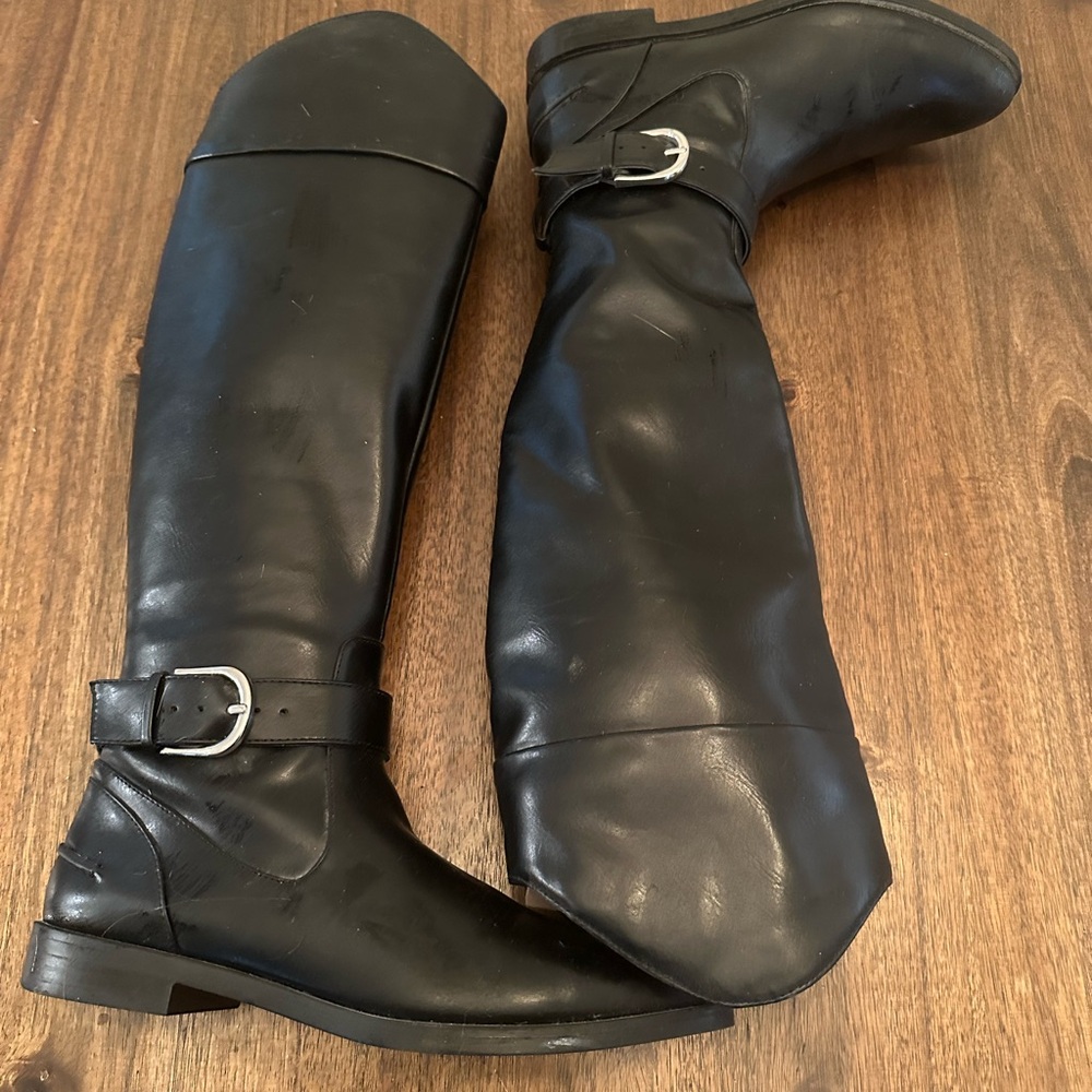 Zara Black Leather Knee-High Boots